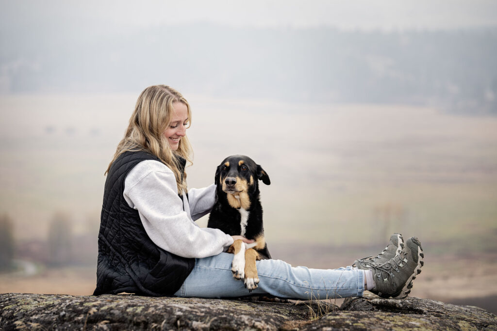 Perfection is not the point 4 A woman and her border collie mix share a sweet moment during their dog photography session at Saltese Uplands